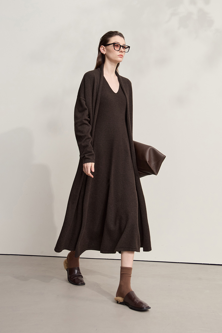 Drop-shoulder Knit Cardigan