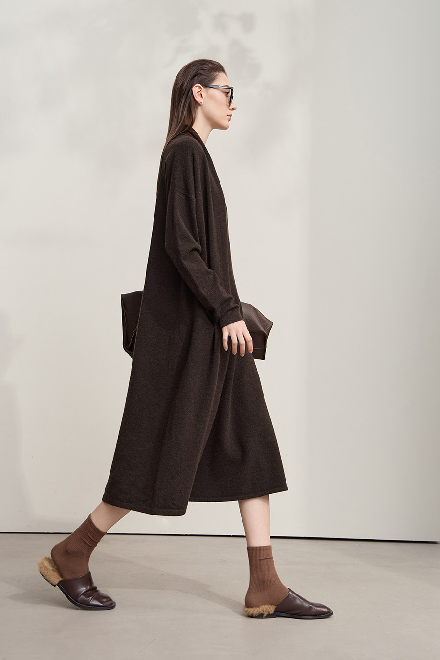 Drop-shoulder Knit Cardigan