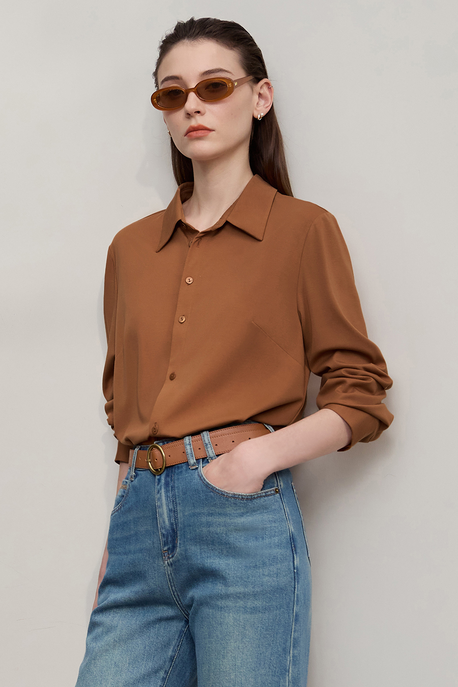 Straight Leg Elastic Long Sleeve Shirt|AMII-AMII.com