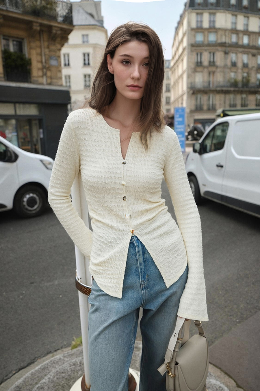 Slim Fit Micro Flare Sleeve T-Shirt|AMII