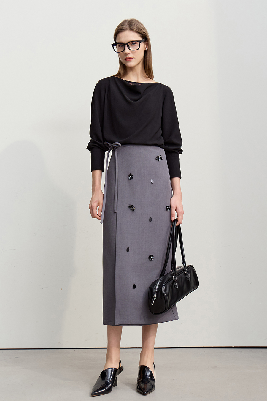 Lace Patchwork Cowl Neck Chiffon Blouse|AMII-AMII.com