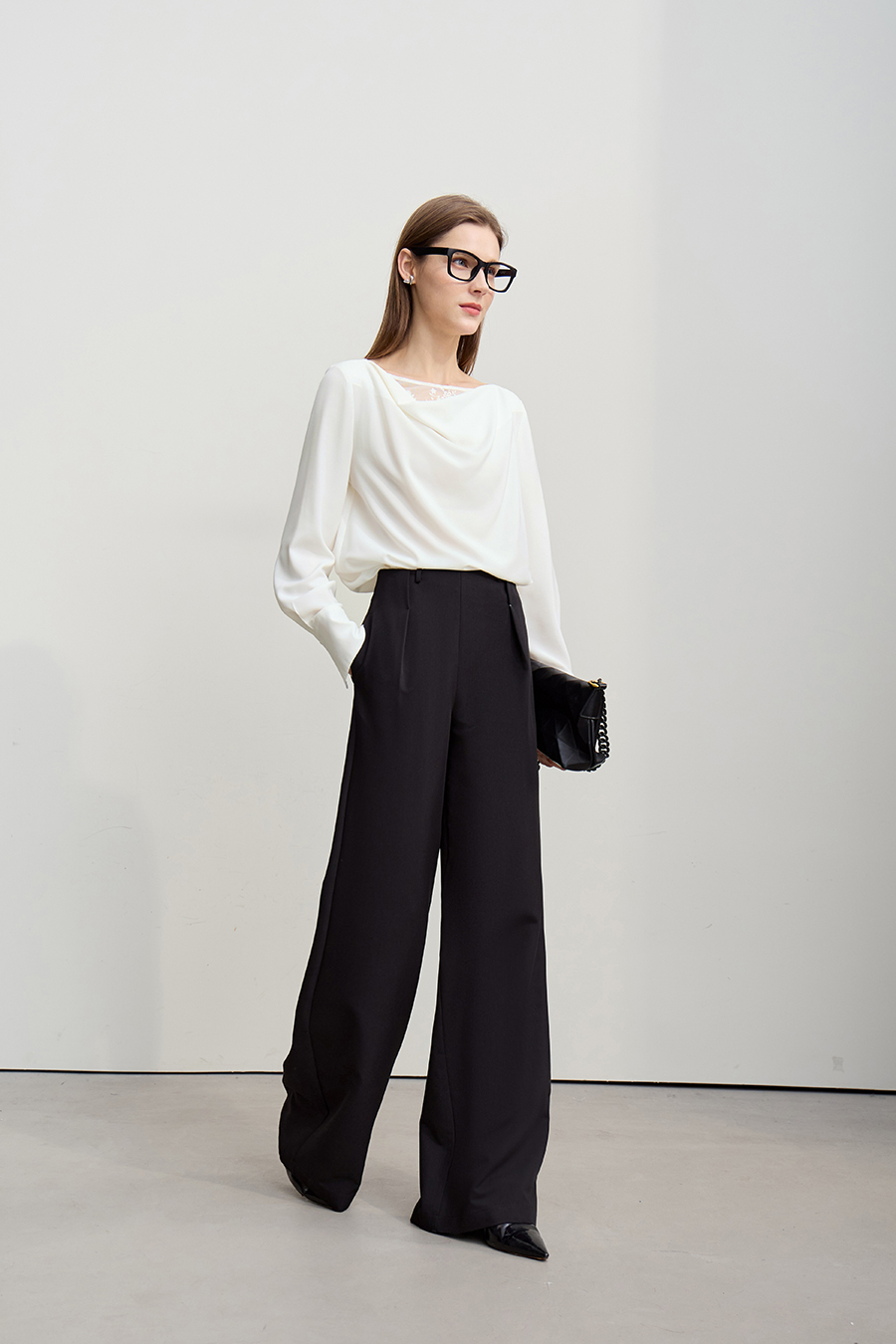 Lace Patchwork Cowl Neck Chiffon Blouse|AMII-AMII.com