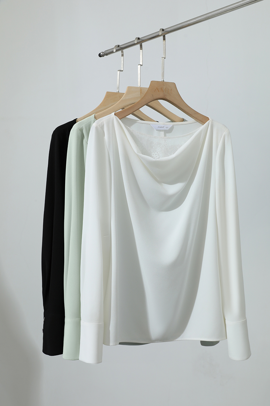 Lace Patchwork Cowl Neck Chiffon Blouse|AMII-AMII.com