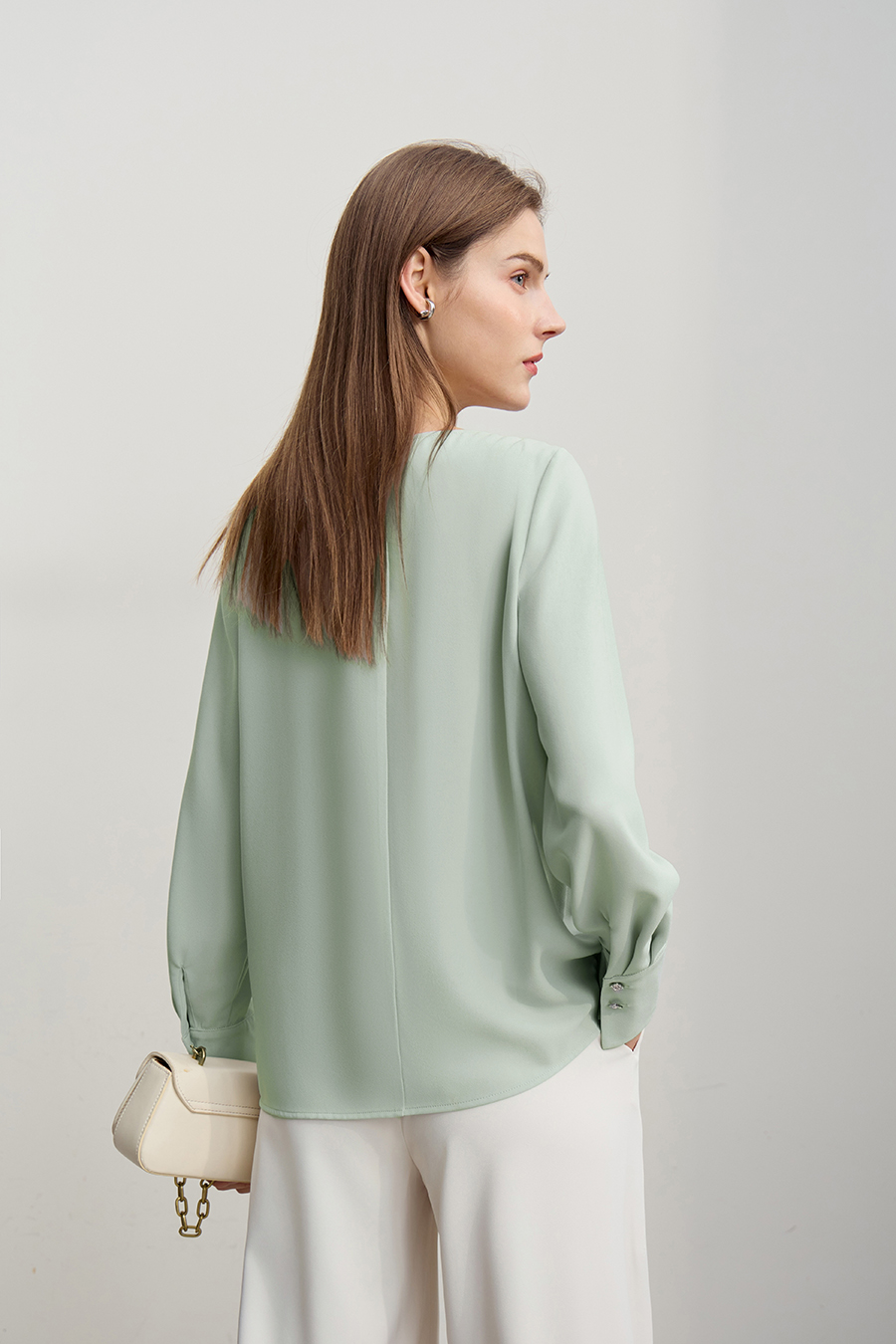 Lace Patchwork Cowl Neck Chiffon Blouse|AMII-AMII.com