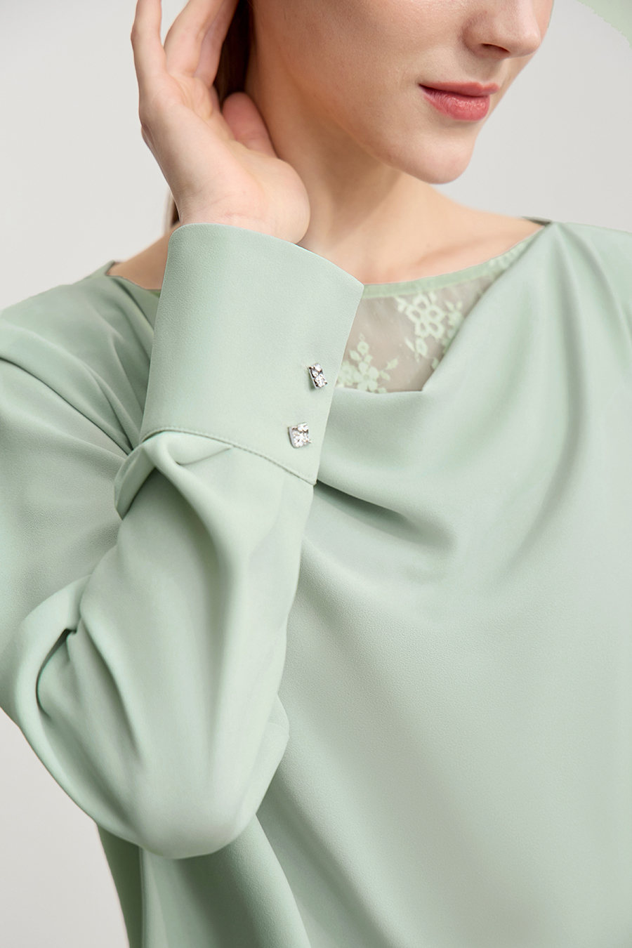 Lace Patchwork Cowl Neck Chiffon Blouse|AMII-AMII.com