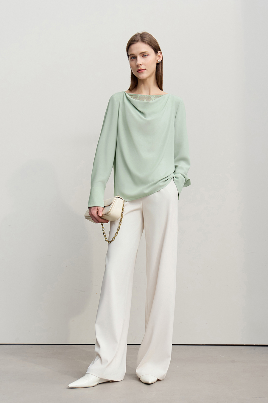 Lace Patchwork Cowl Neck Chiffon Blouse|AMII-AMII.com