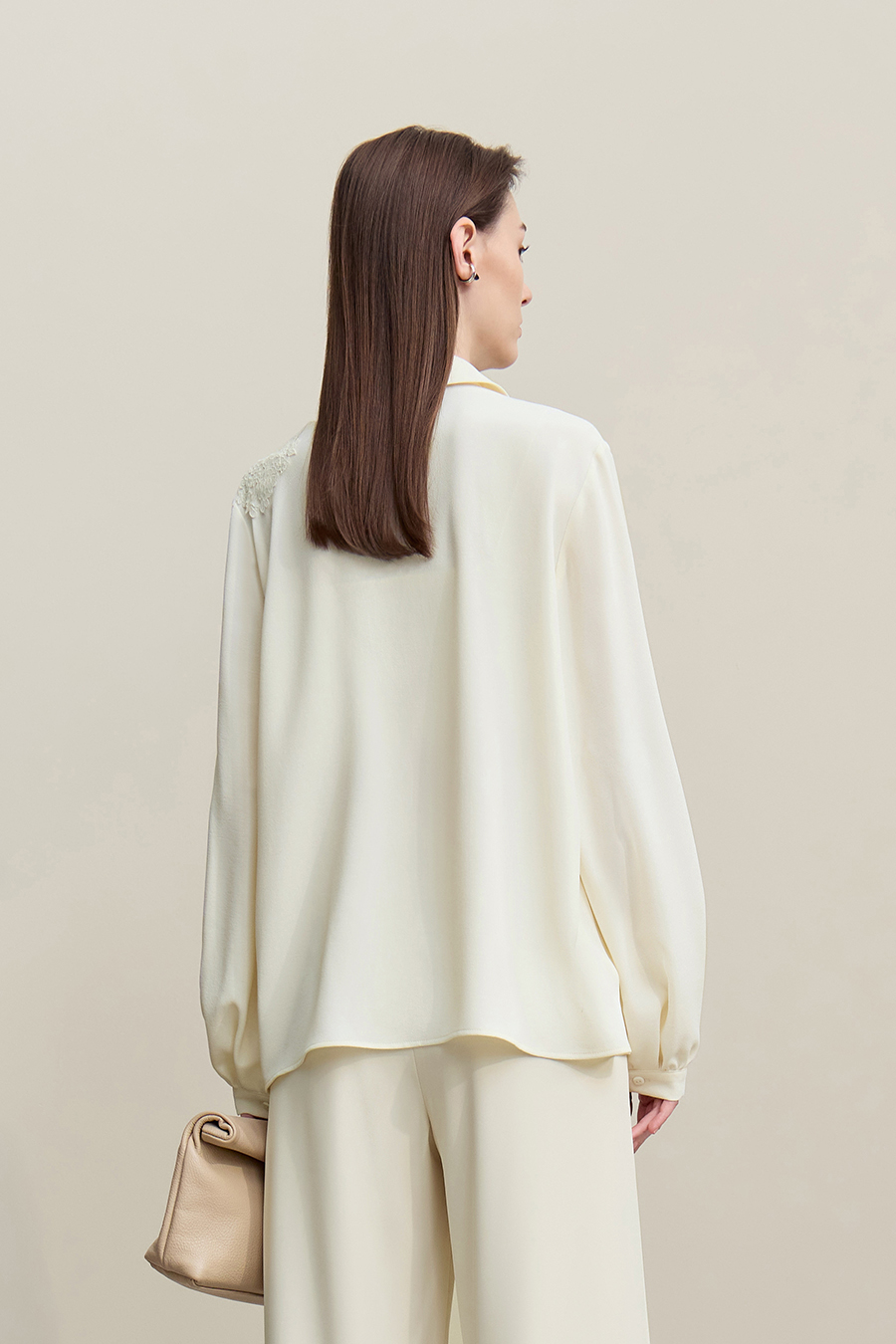 Lapel Lace Spliced Chiffon Top