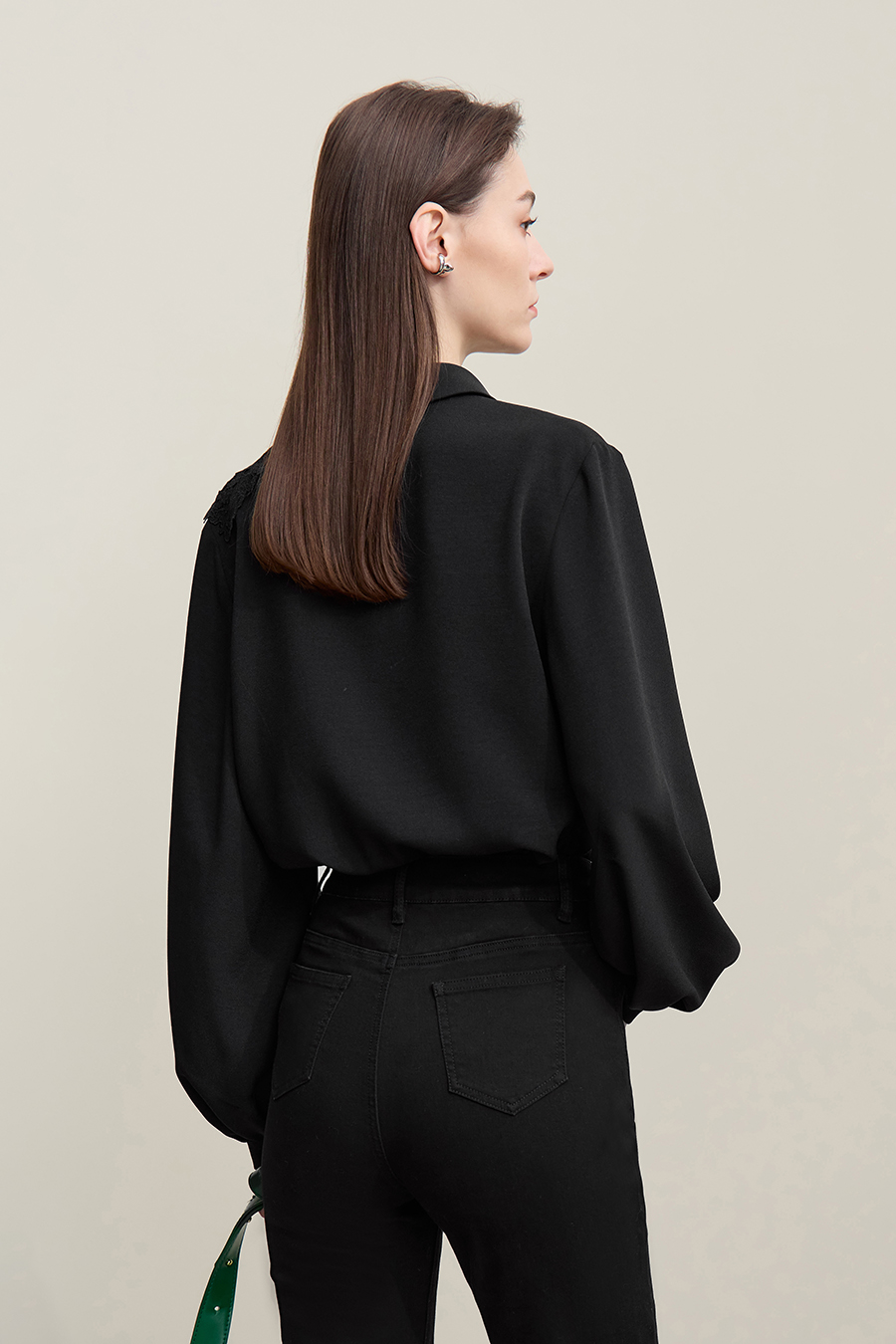 Lapel Lace Spliced Chiffon Top