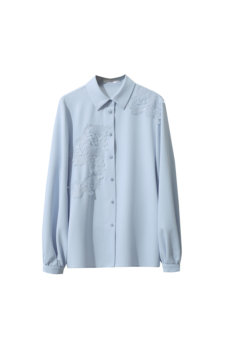 Lapel Lace Spliced Chiffon Top