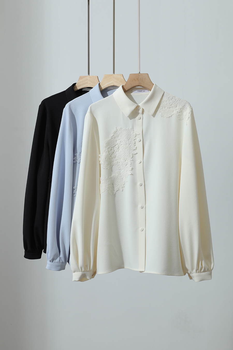 Lapel Lace Spliced Chiffon Top