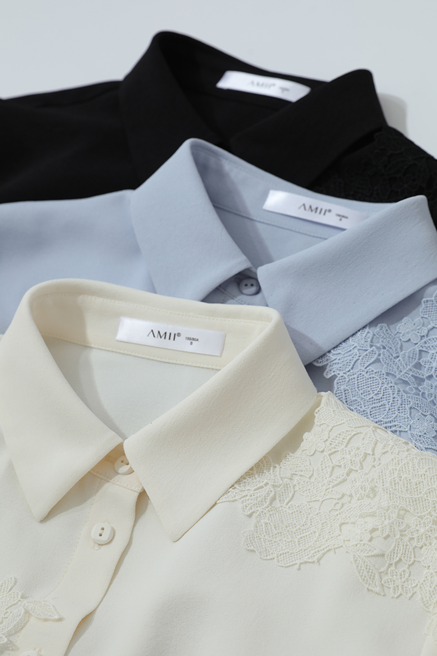 Lapel Lace Spliced Chiffon Top