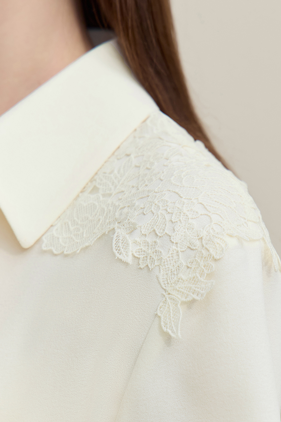Lapel Lace Spliced Chiffon Top