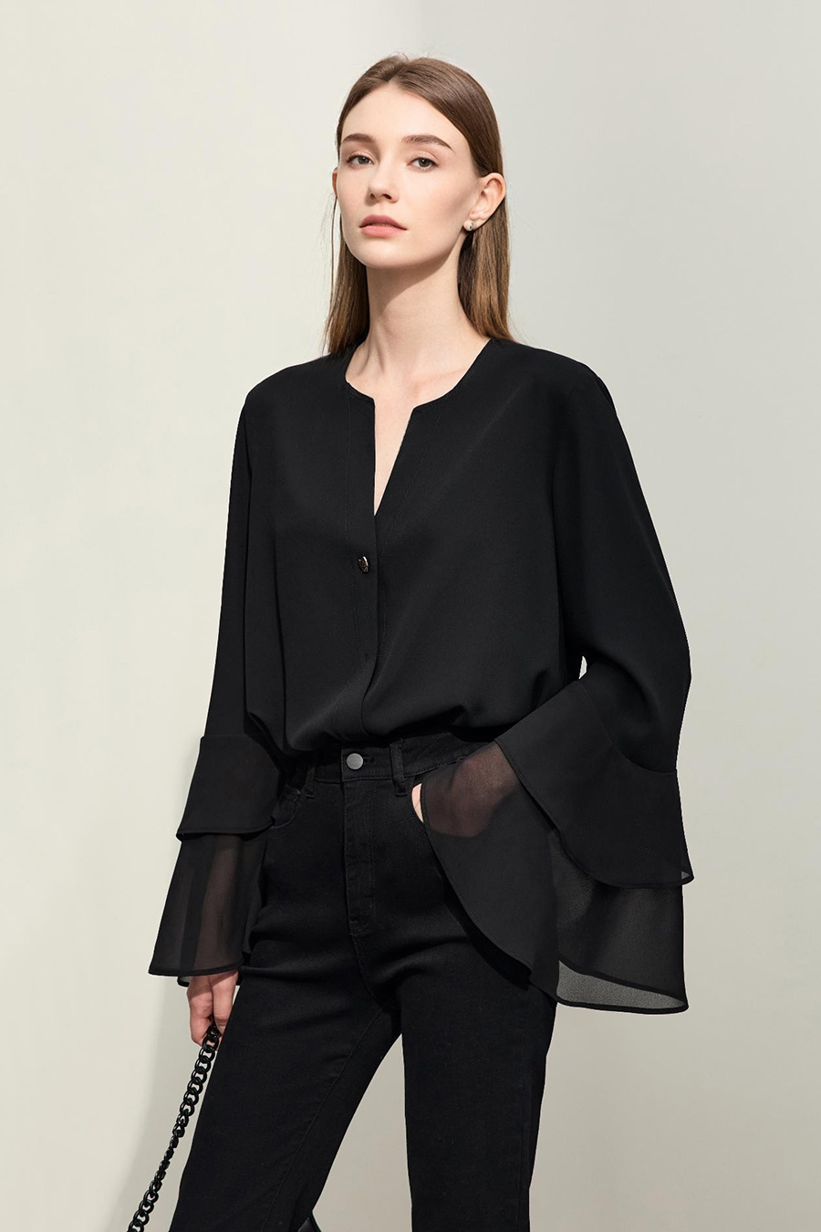 V-Neck Ruffled Chiffon Top