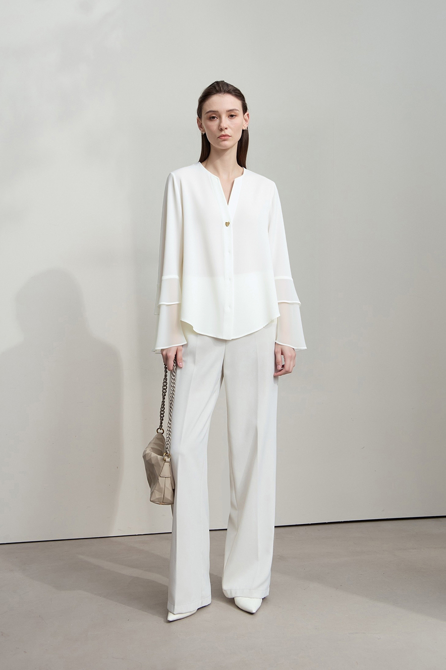 V-Neck Ruffled Chiffon Top