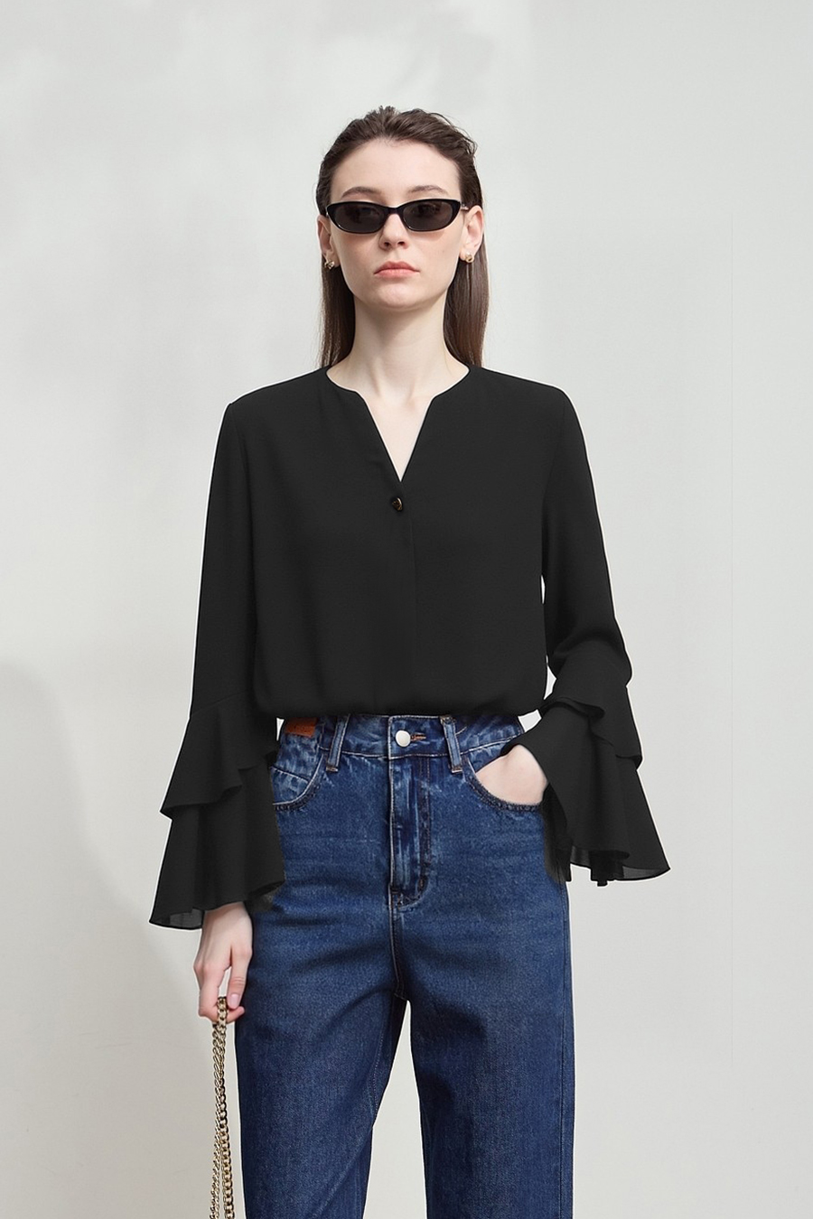 V-Neck Ruffled Chiffon Top