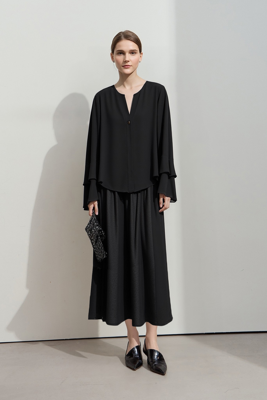 V-Neck Ruffled Chiffon Top