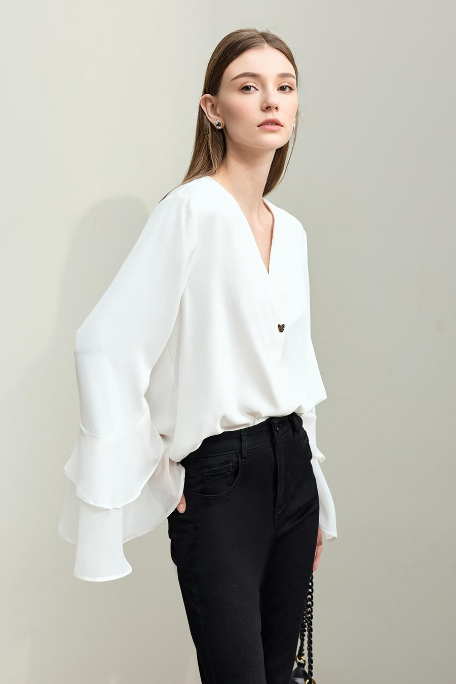 V-Neck Ruffled Chiffon Top