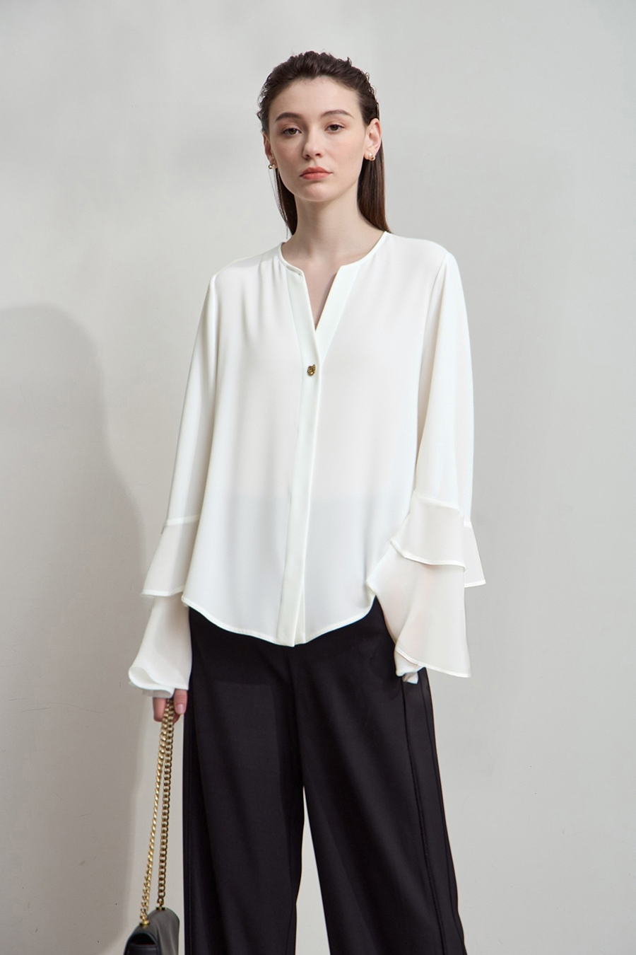 V-Neck Ruffled Chiffon Top