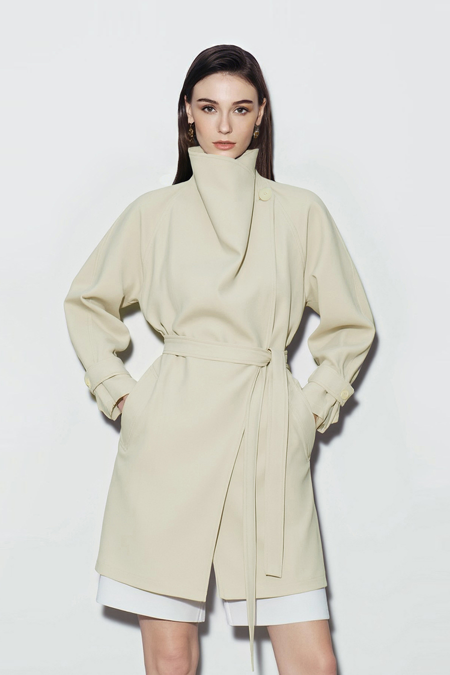 Wide Lapel Belted Trench Coat