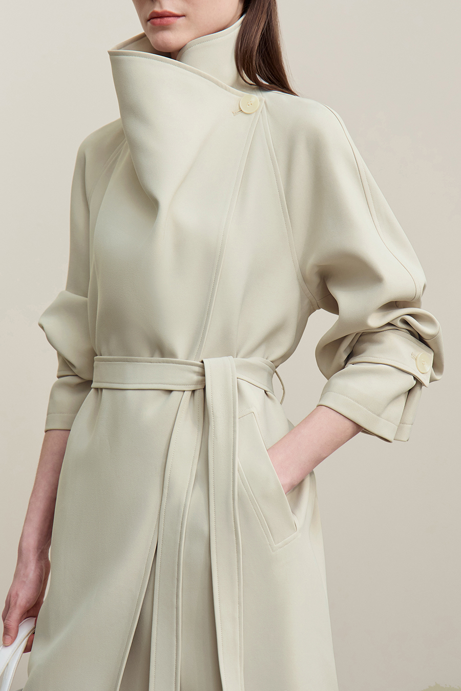 Wide Lapel Belted Trench Coat|AMII-AMII.com
