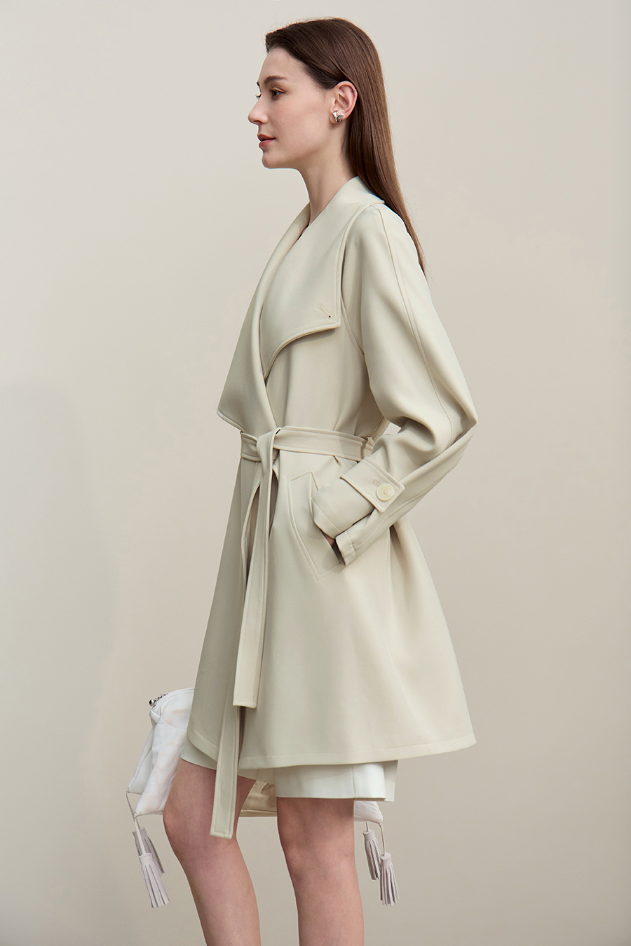 Wide Lapel Belted Trench Coat
