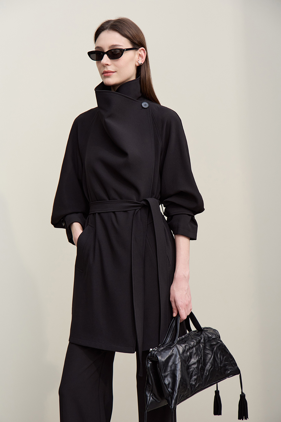 Wide Lapel Belted Trench Coat