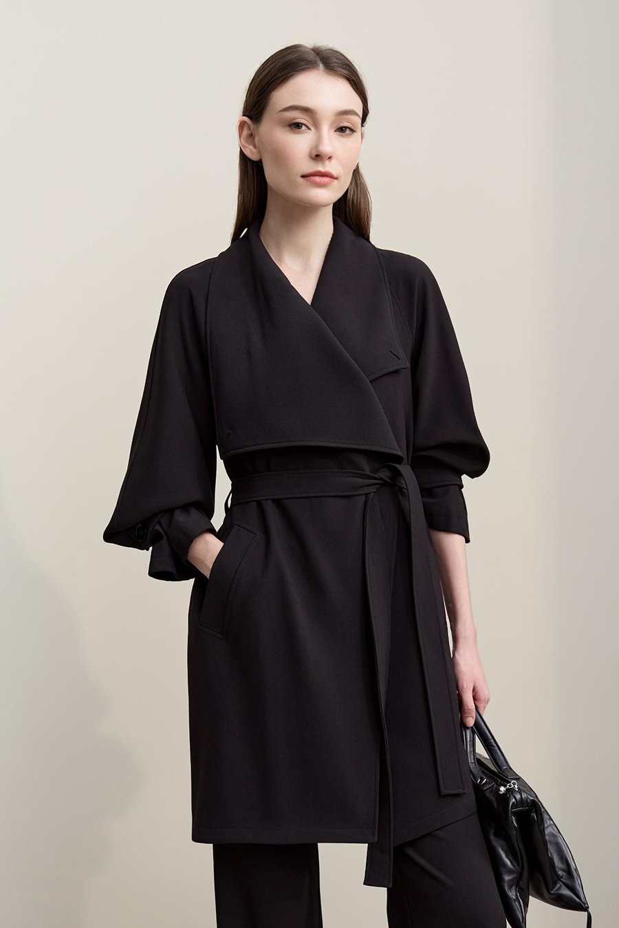 Wide Lapel Belted Trench Coat