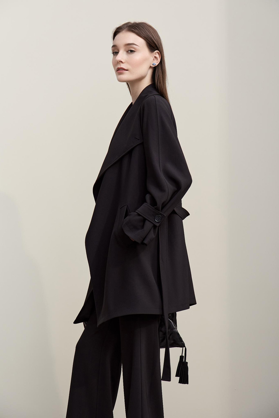 Wide Lapel Belted Trench Coat