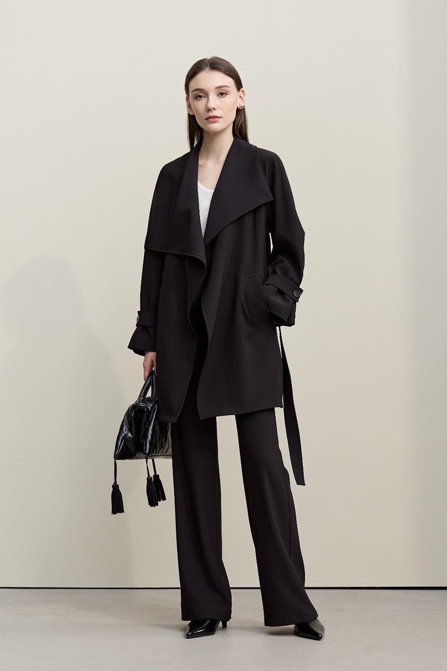 Wide Lapel Belted Trench Coat