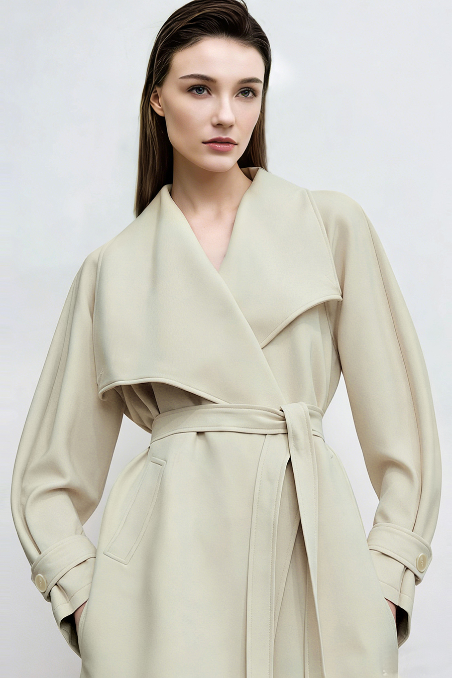 Wide Lapel Belted Trench Coat|AMII-AMII.com