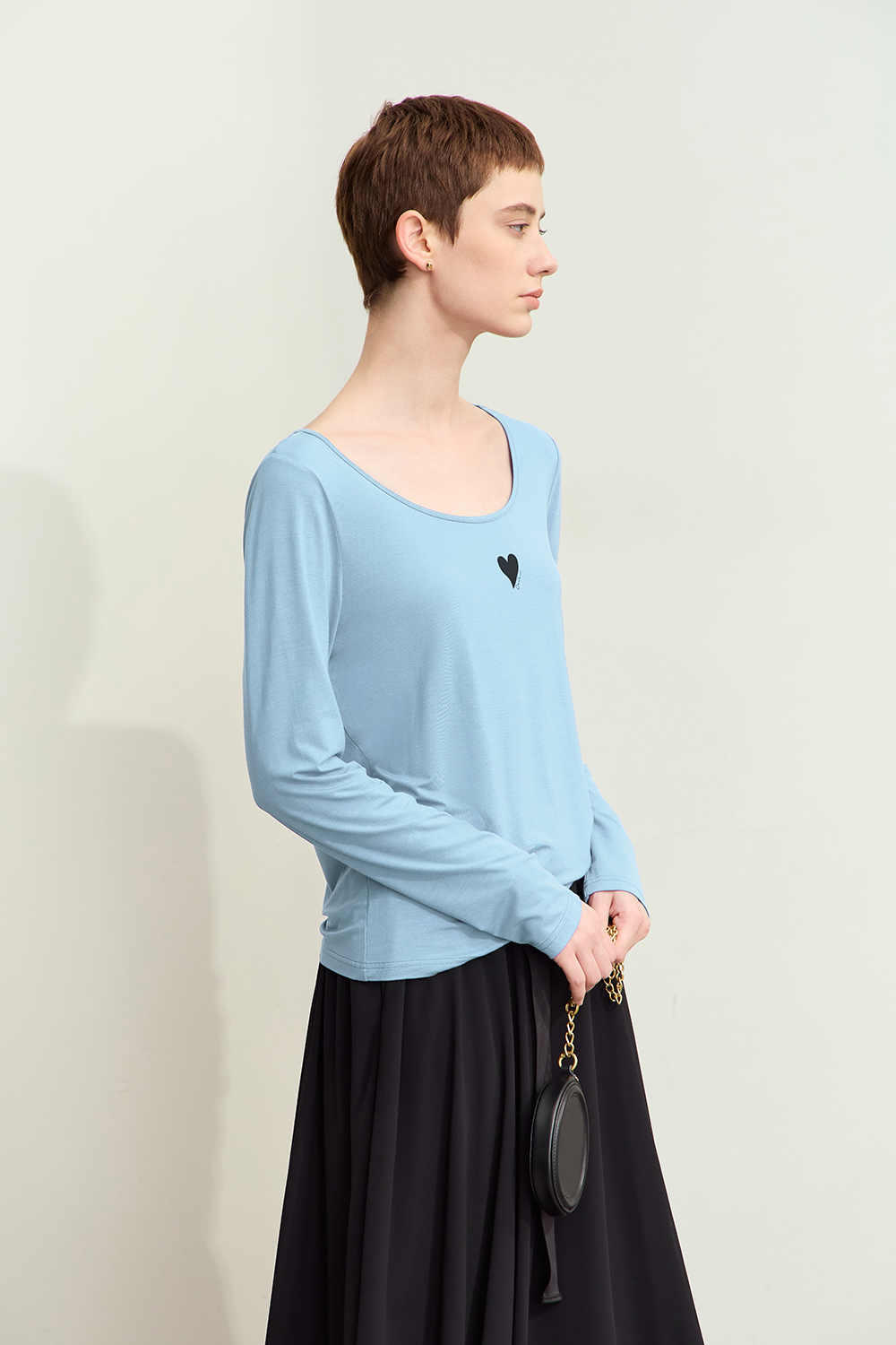 Heart Print U-neck T-shirt