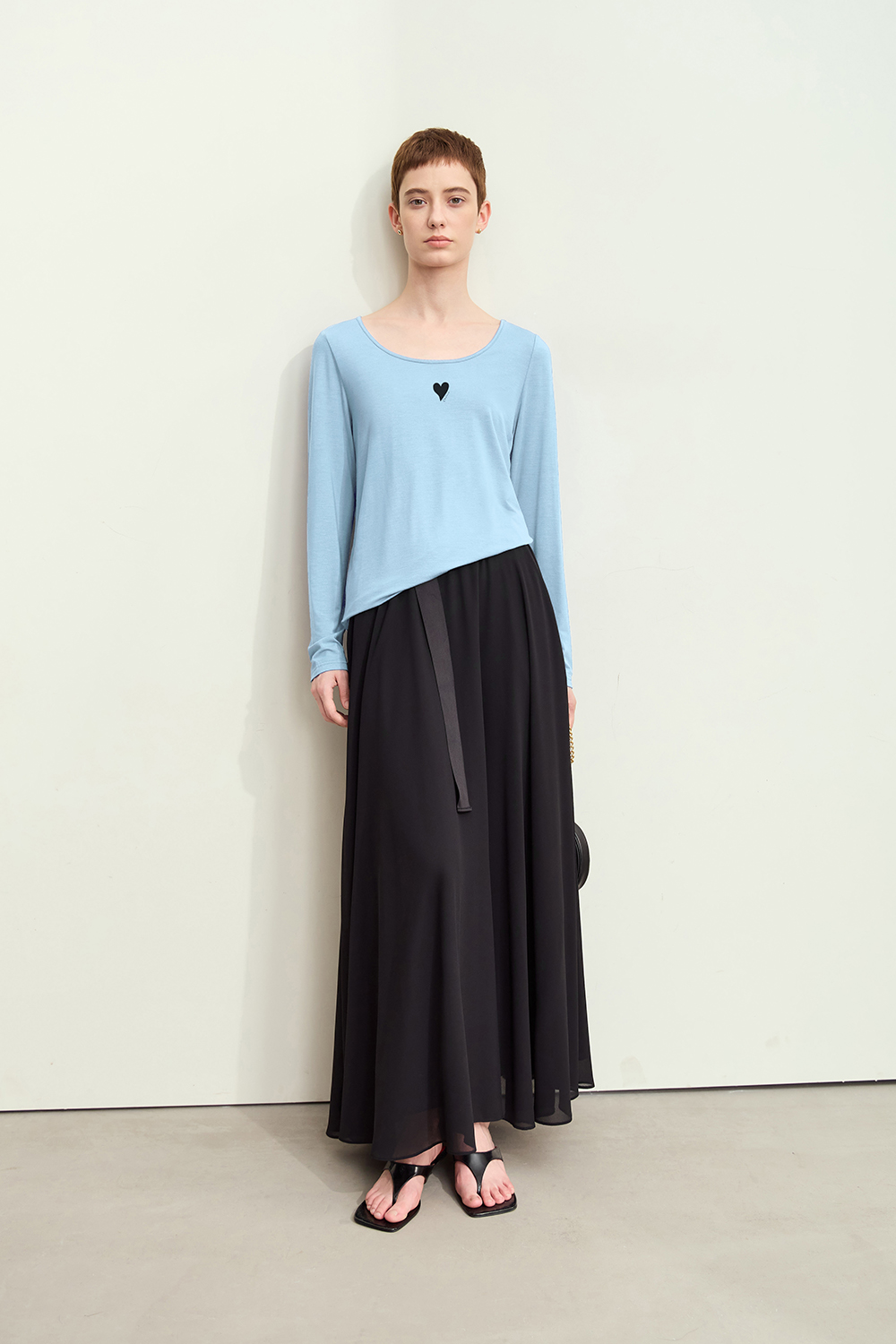 Heart Print U-neck T-shirt