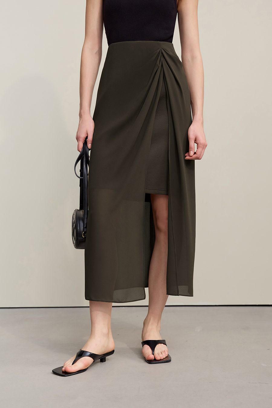 High Slit Gathered Skirt|AMII