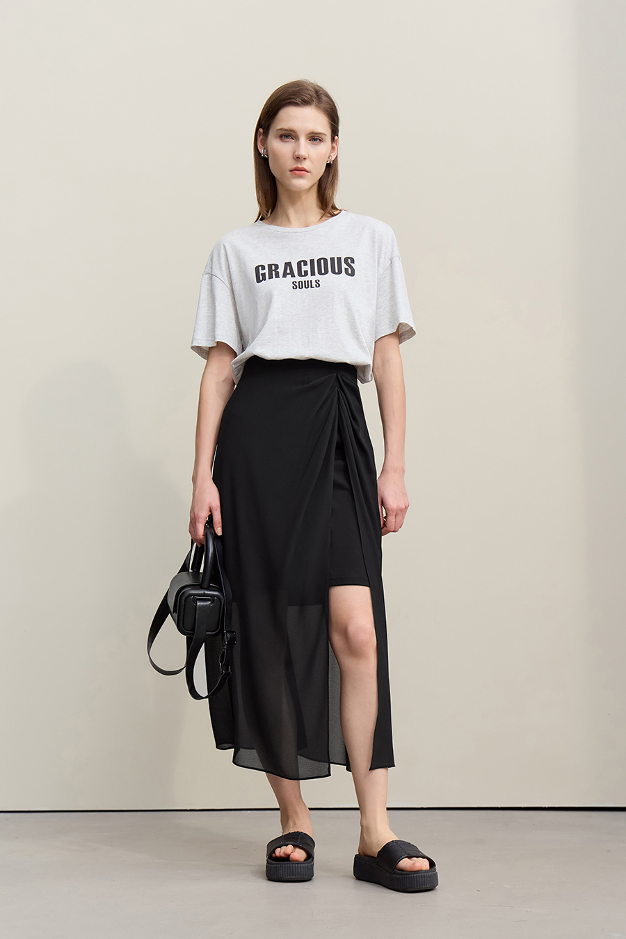 High Slit Gathered Skirt|AMII