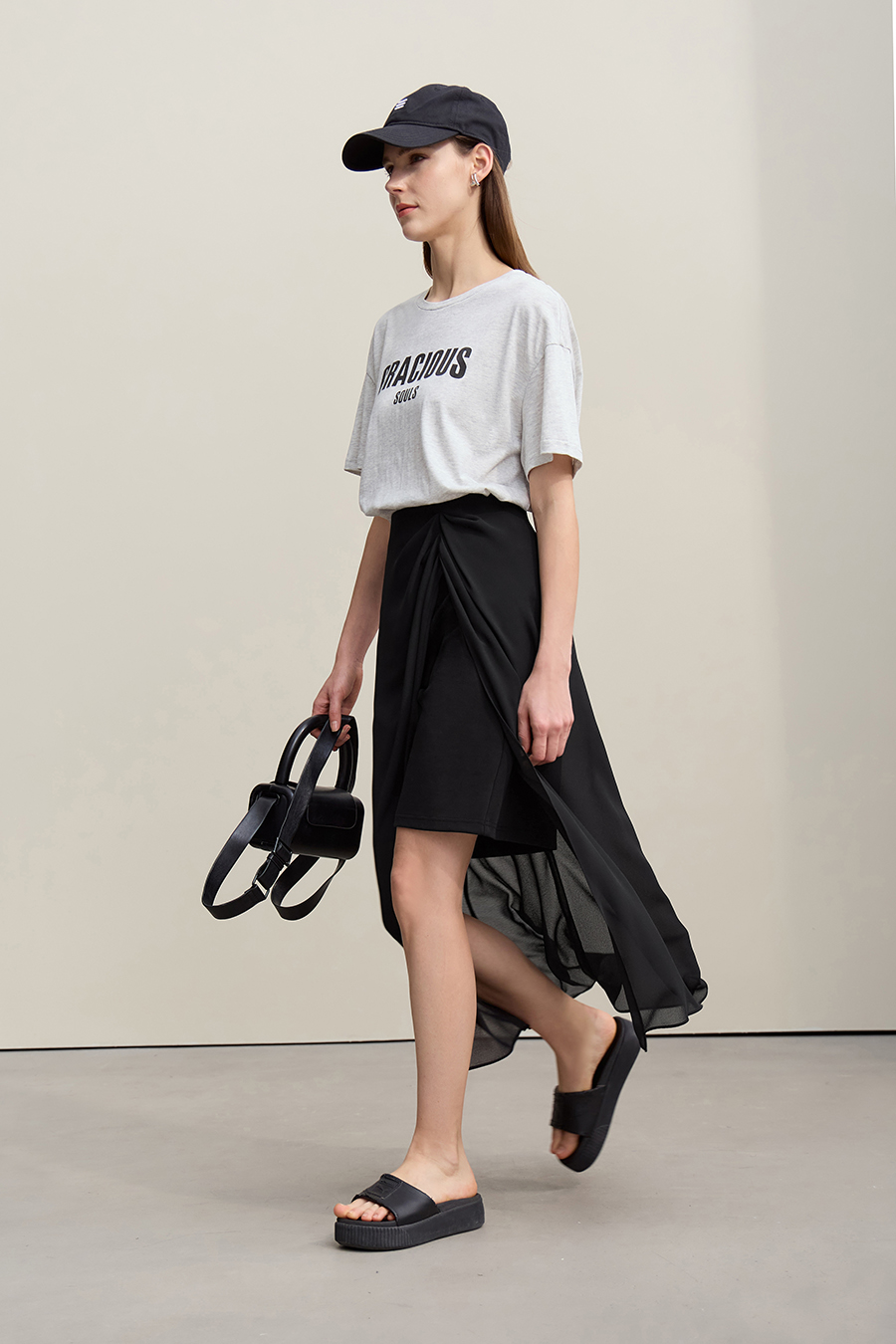 High Slit Gathered Skirt|AMII