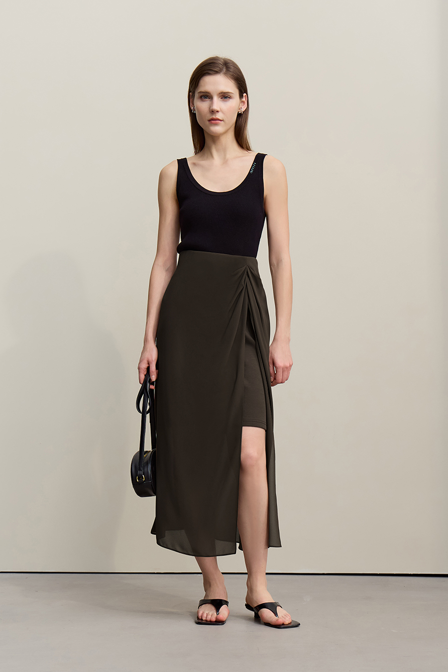 High Slit Gathered Skirt|AMII