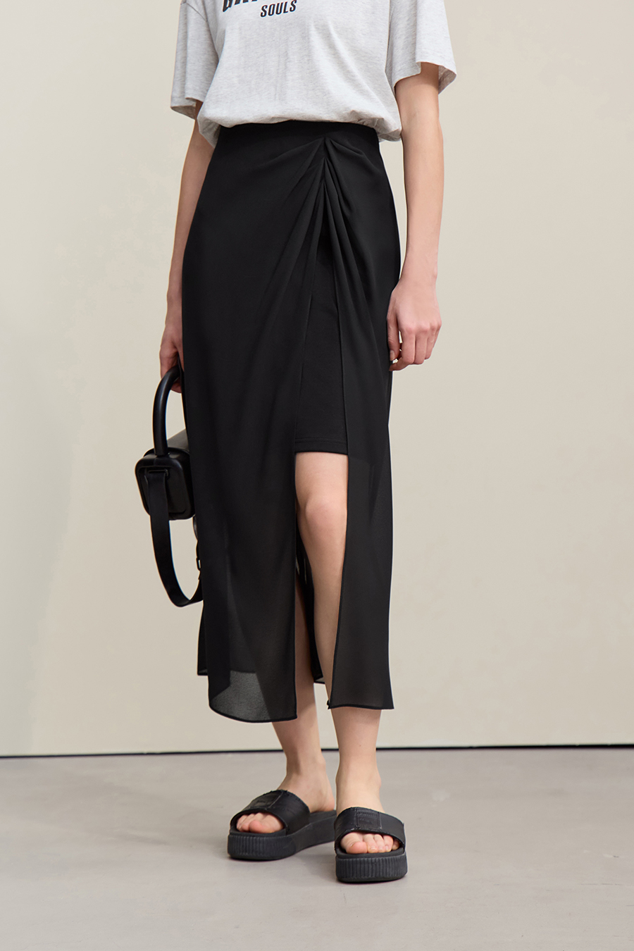 High Slit Gathered Skirt|AMII