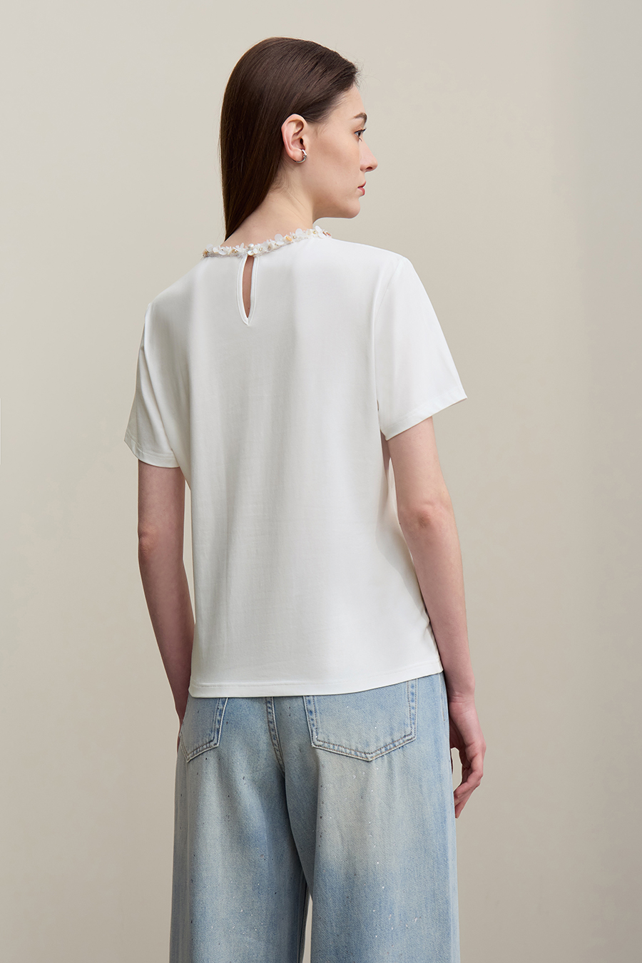 Tweed Style Webbing Short Sleeve T-shirt|AMII