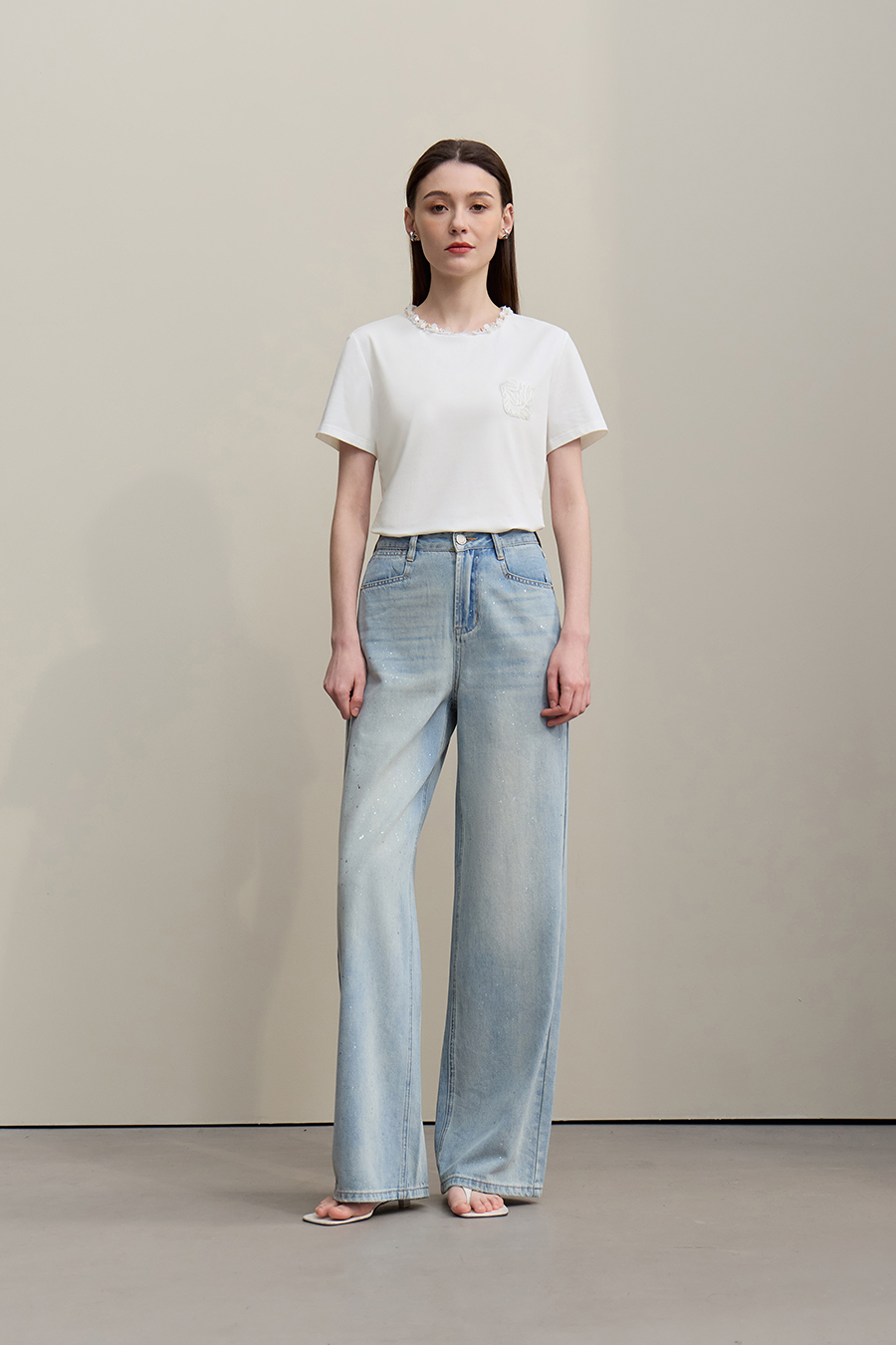Tweed Style Webbing Short Sleeve T-shirt|AMII
