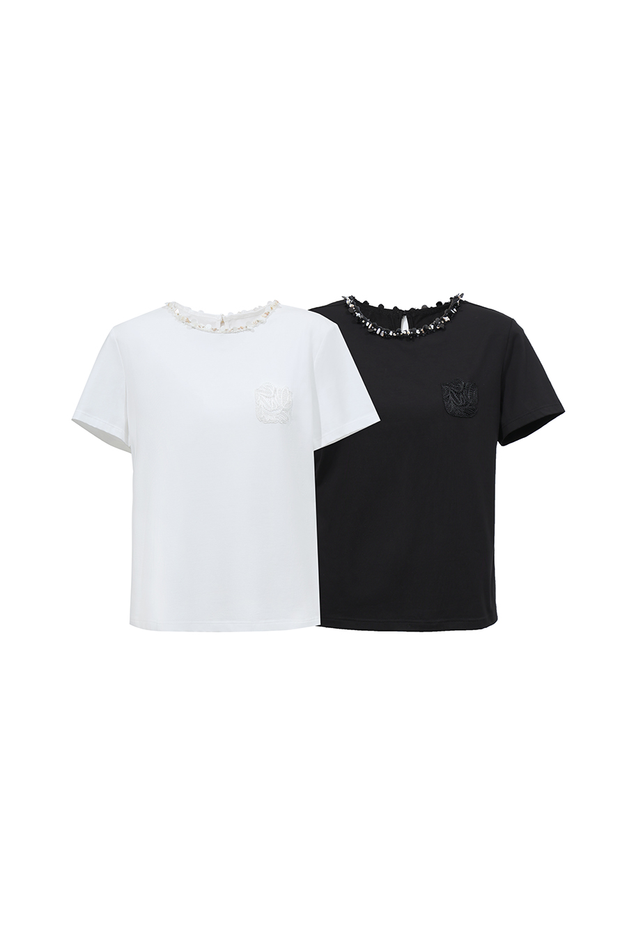 Tweed Style Webbing Short Sleeve T-shirt|AMII