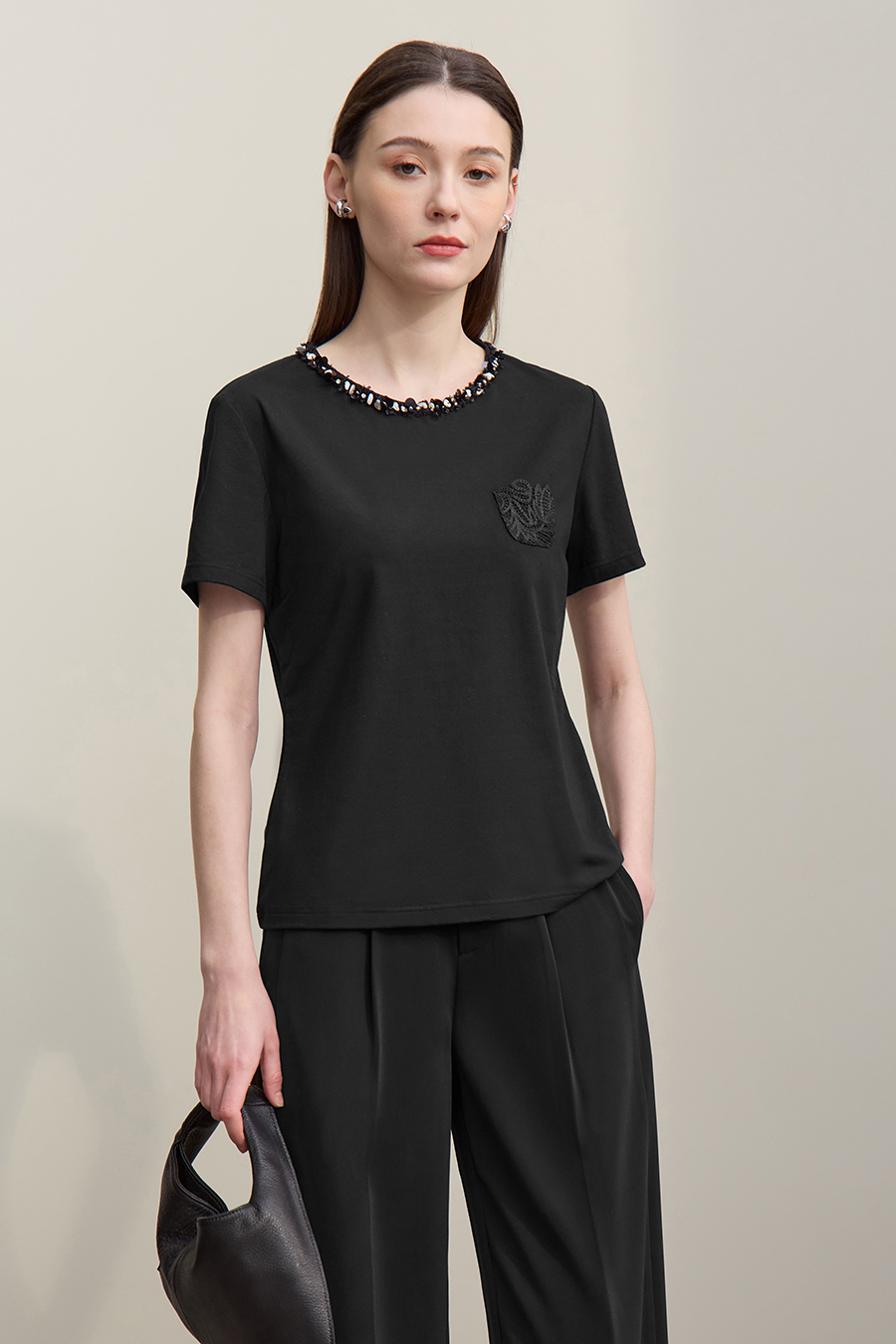 Tweed Style Webbing Short Sleeve T-shirt|AMII