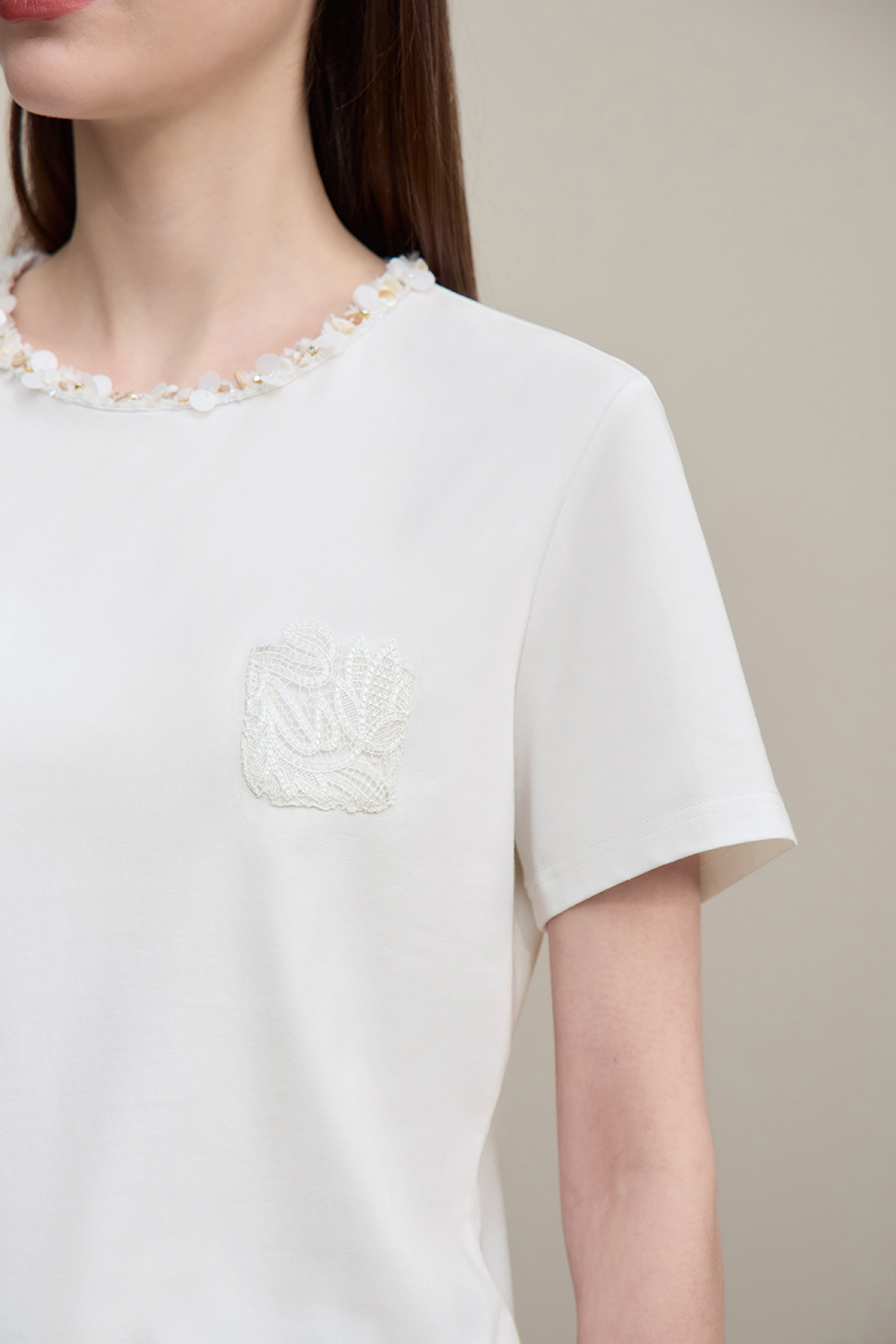 Tweed Style Webbing Short Sleeve T-shirt|AMII