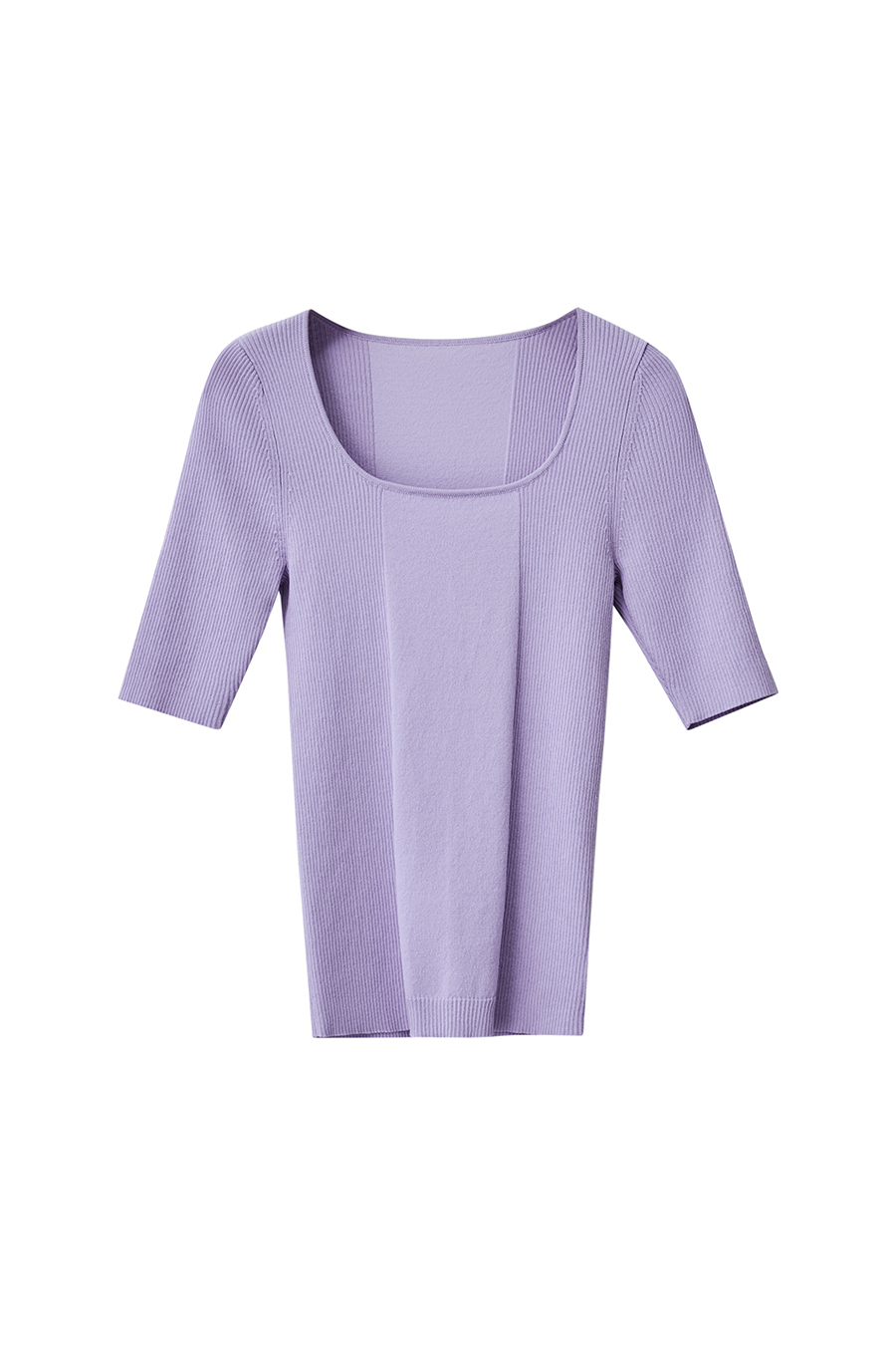 Square Neck Three-quarter Sleeve Knit Sweater|AMII