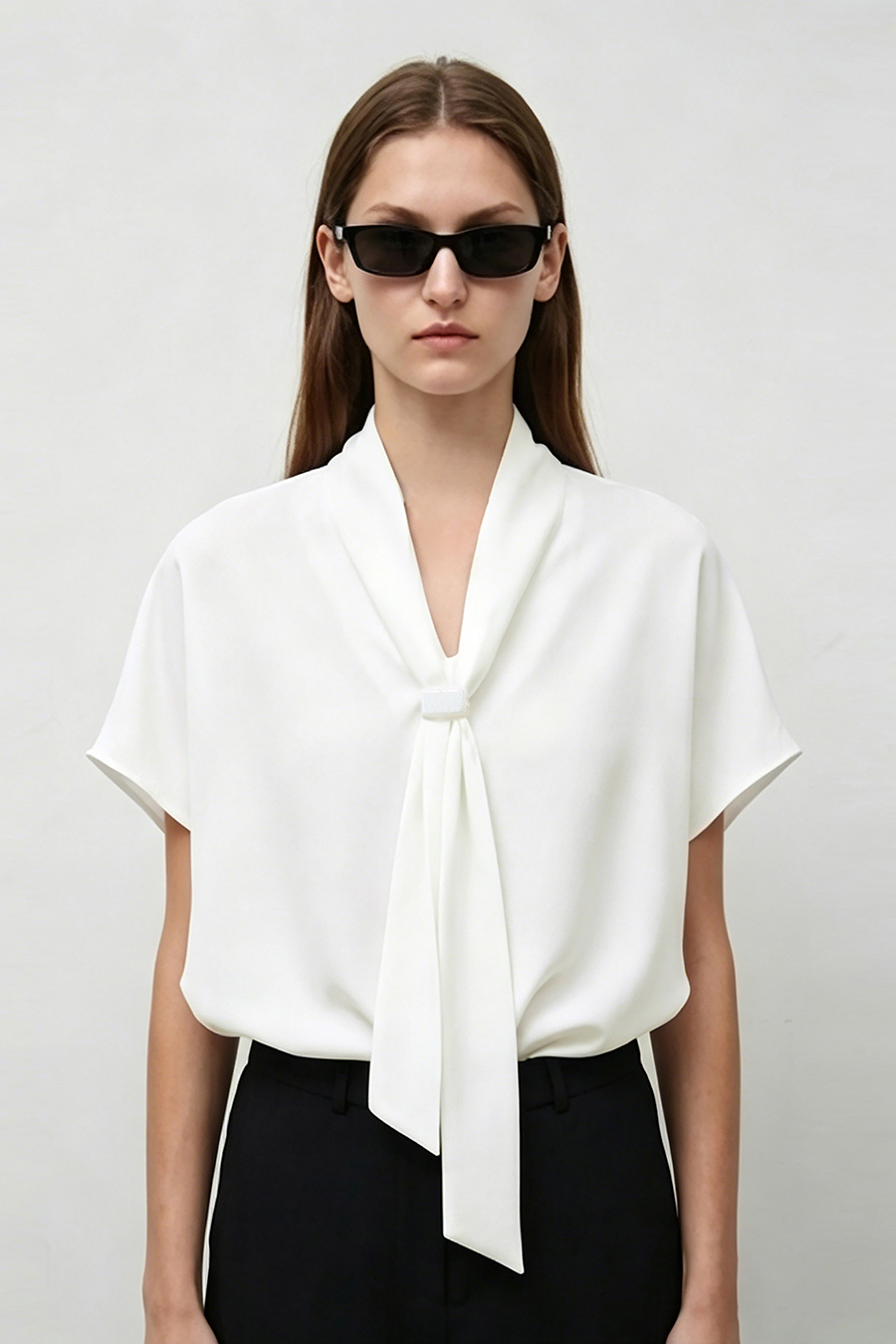 Satin Tie Neck Chiffon Blouse|AMII