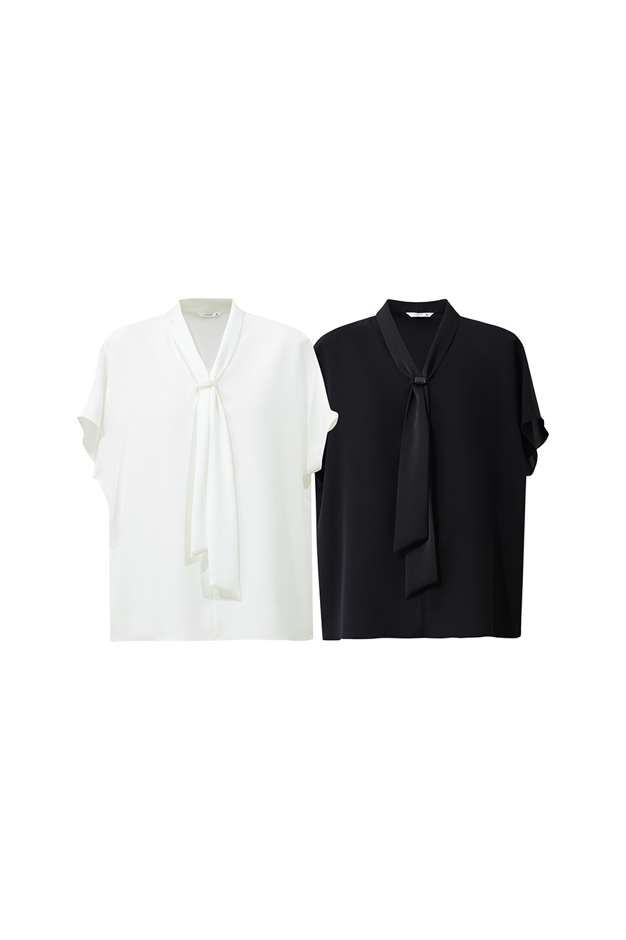 Satin Tie Neck Chiffon Blouse|AMII