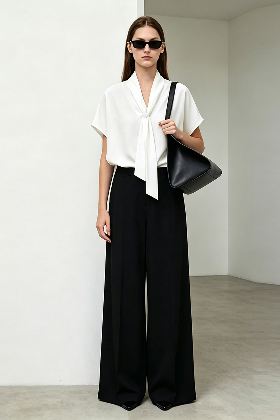 Satin Tie Neck Chiffon Blouse|AMII