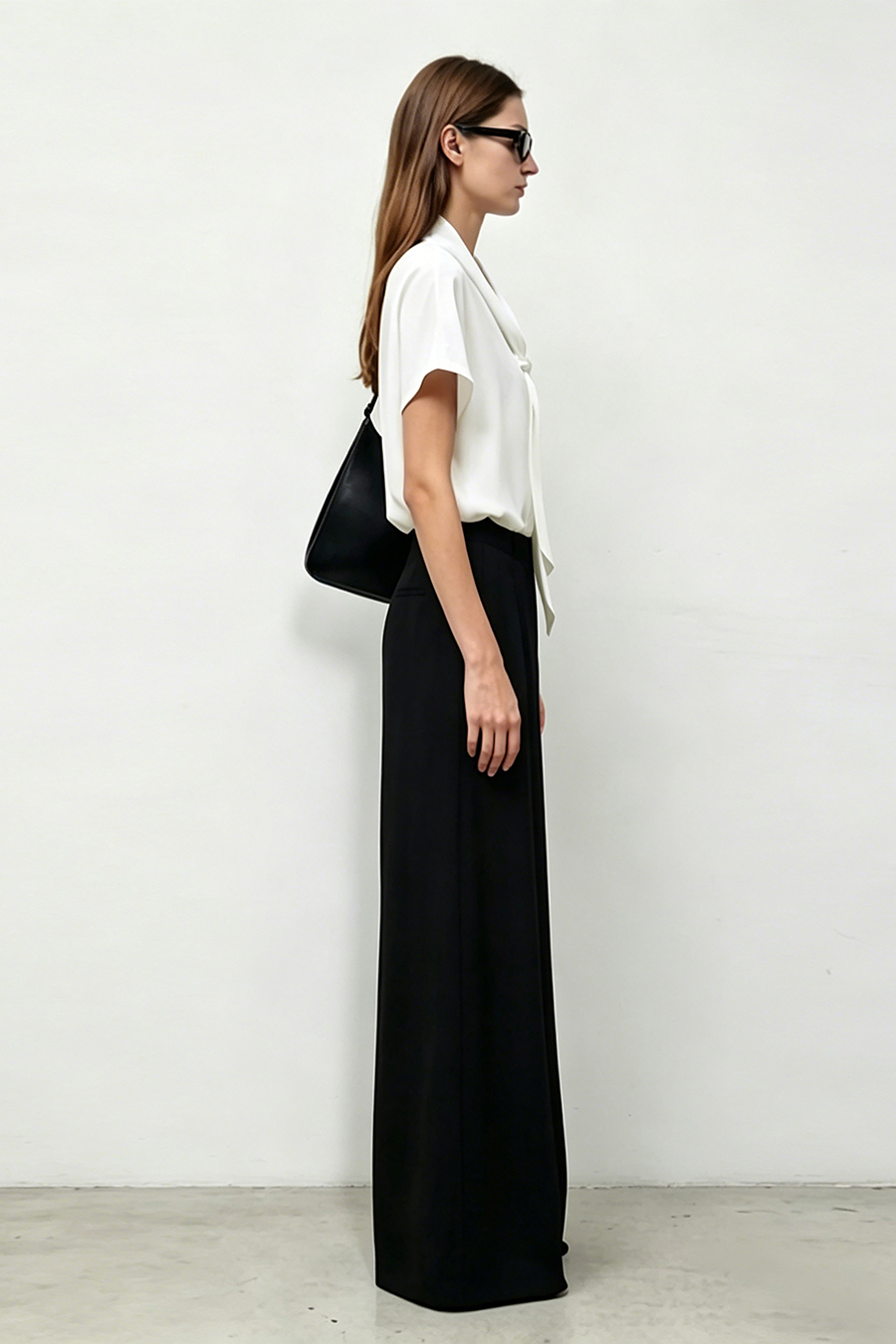 Satin Tie Neck Chiffon Blouse|AMII