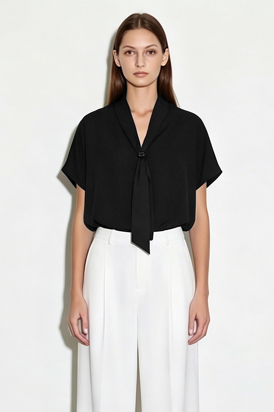 Satin Tie Neck Chiffon Blouse|AMII