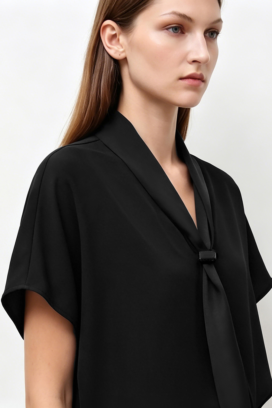 Satin Tie Neck Chiffon Blouse|AMII