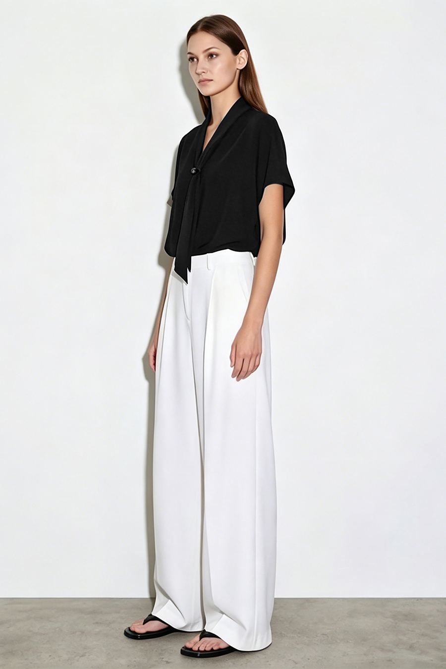 Satin Tie Neck Chiffon Blouse|AMII